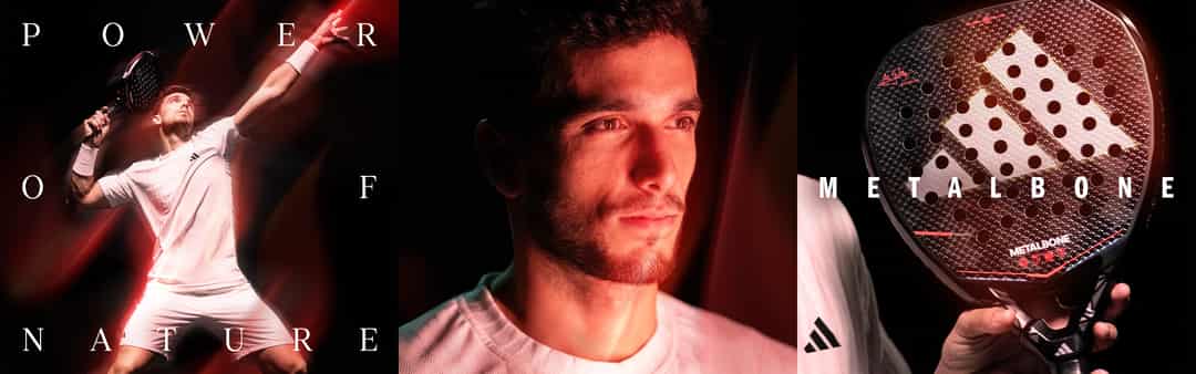 Alejandro Galán met de Adidas Metalbone 2026 padelracket in campagnebeeld