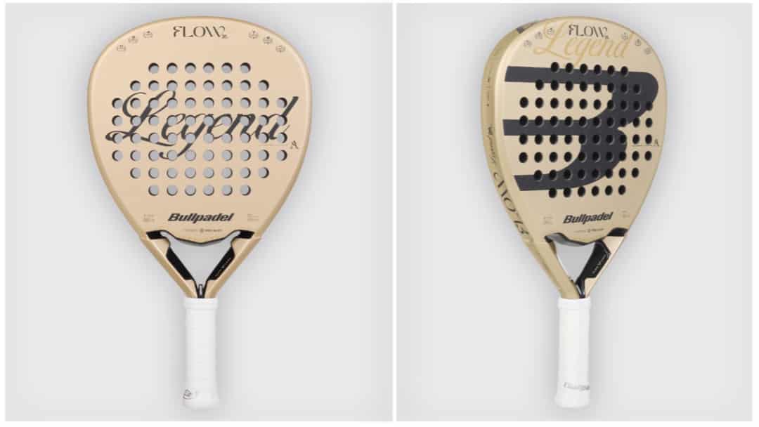 De Bullpadel Flow Legend 2027, het afscheidsracket van Alejandra Salazar, in zand- en goudtinten